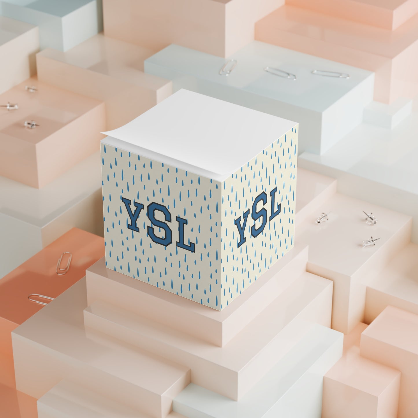 Stylish Note Cube with YSL Rain Design - Unique Stationery, Desk Organizer, Gift for Students, Office Supplies, Home Decor