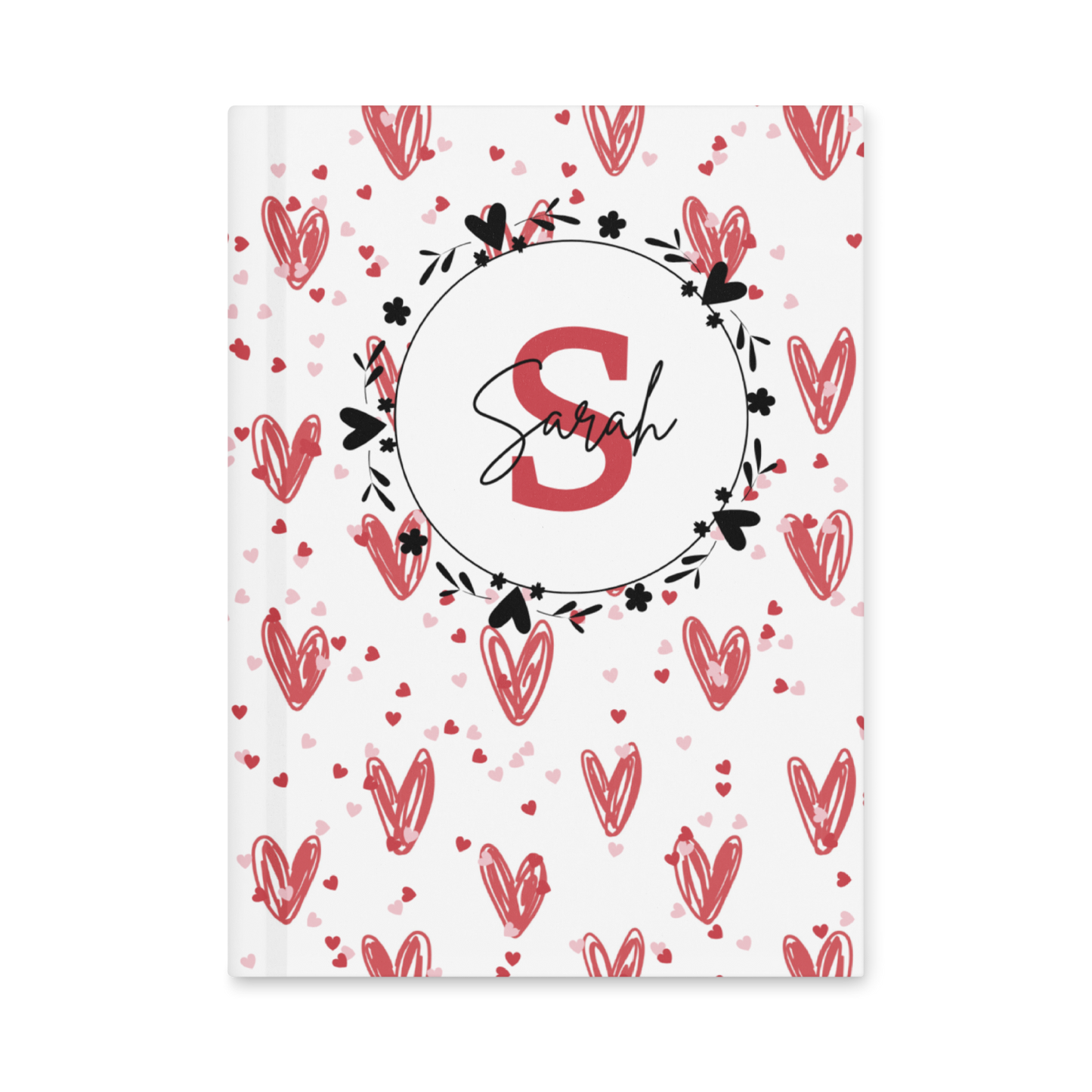 Cute custom name journal with pink hearts