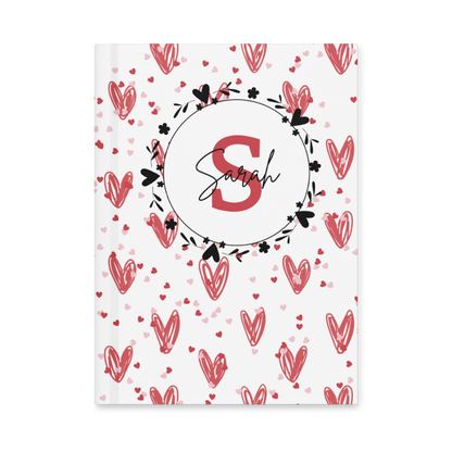 Cute custom name journal with pink hearts