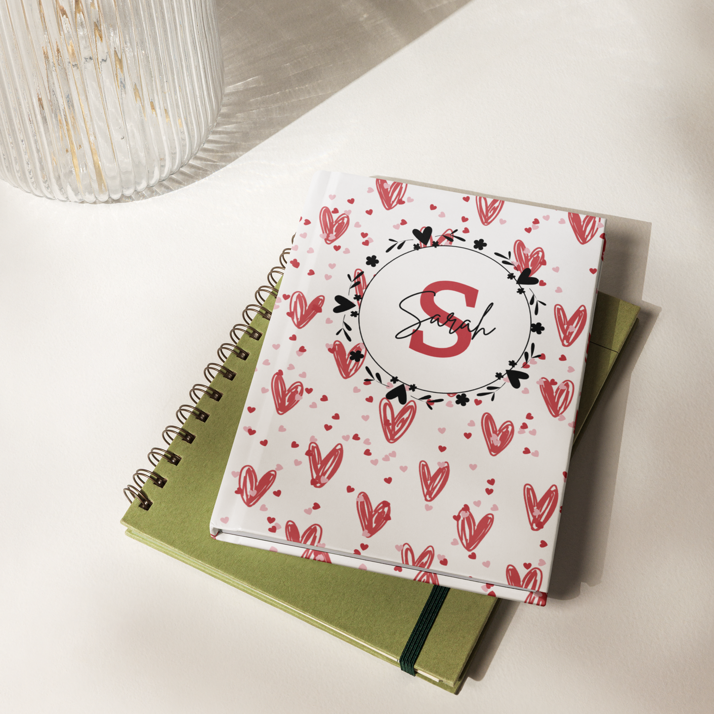 Cute custom name journal with pink hearts