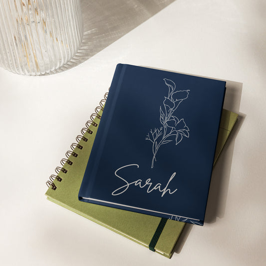 Custom name hardcover journal matte, Cute rose navy notebook, For note taking, Sketching, or journaling, Great gift for student