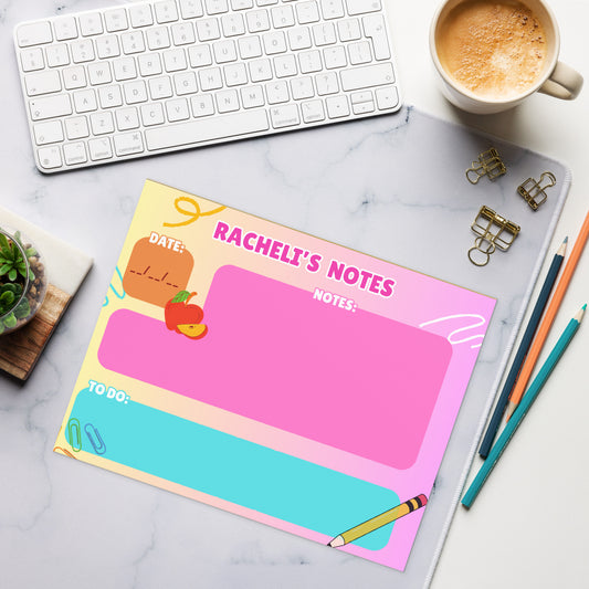 Custom Colorblock Student's Daily Notepad, Kids Personalized Name Notepad, Organization School, Homeschool Notes, Great gift for students